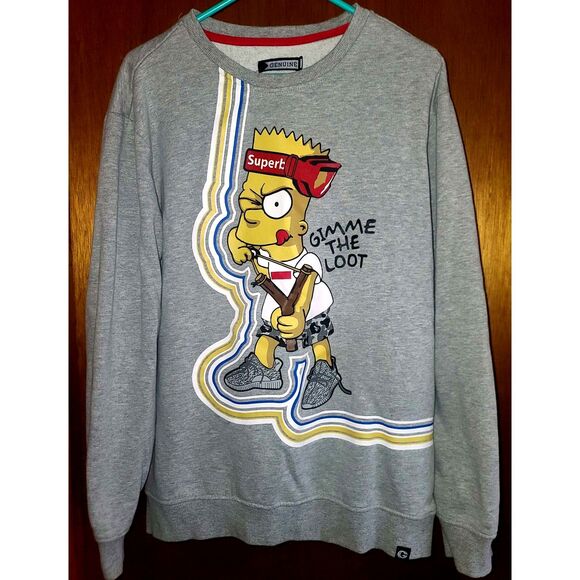Bart Simpson "Give Me the Loot" Gray Graphic Men's‎ Sweatshirt Size XL - Picture 1 of 4
